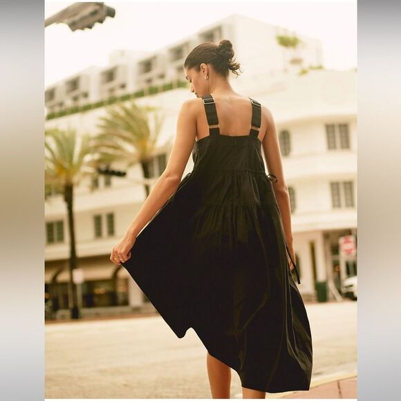 Madewell NWT Petite Halter Tiered Midi Dress Size 4P in Black Poplin Cotton - Picture 5 of 8